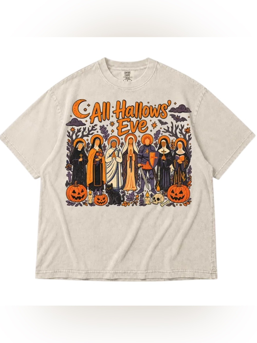 Comfort Colors Ivory Tee with Orange & Purple Halloween Graphic